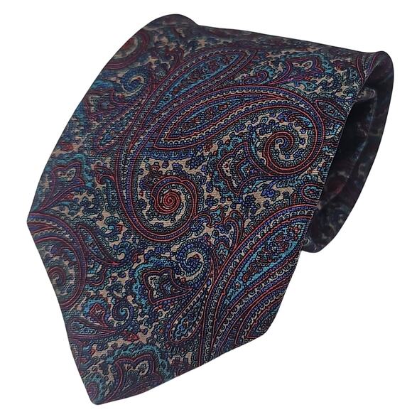 Barneys New York Paisley Silk Designer Tie Blue Red Classic 57" - Picture 2 of 6